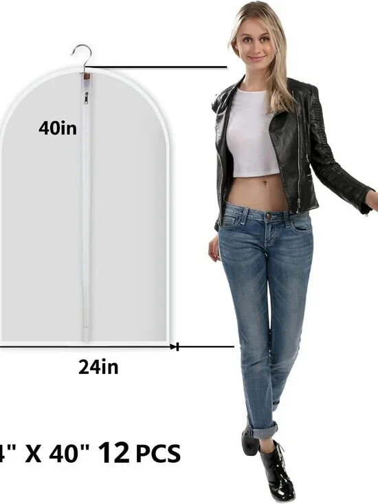 Garment Bags 12 Pack, 24 x 40 Hanging Clothes Storage Bags, Translucent PEVA Gar - Picture 2 of 9